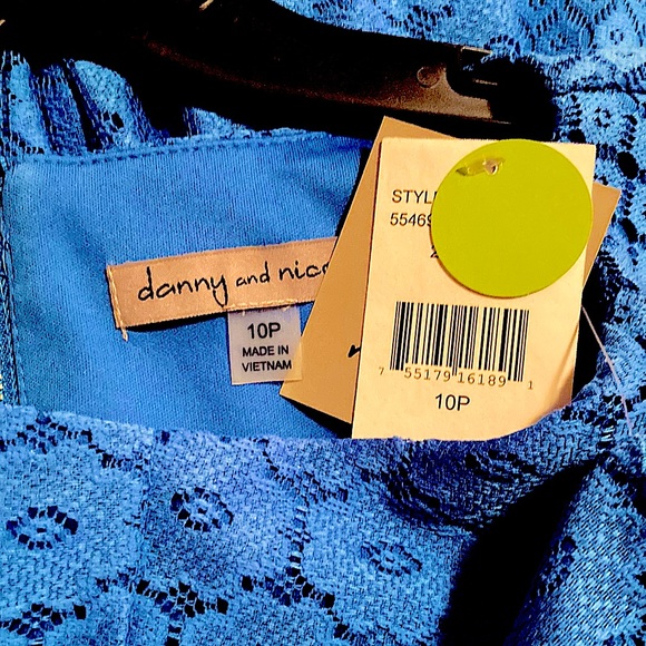 NWT Danny and Nicole Fit and Flare Floral Lace Cocktail Dress, Blue, 10P - Picture 3 of 3